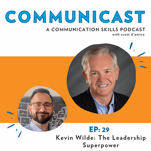 graphic promoting Comunicast Podcast - headshot of kevin wilde and podcast host